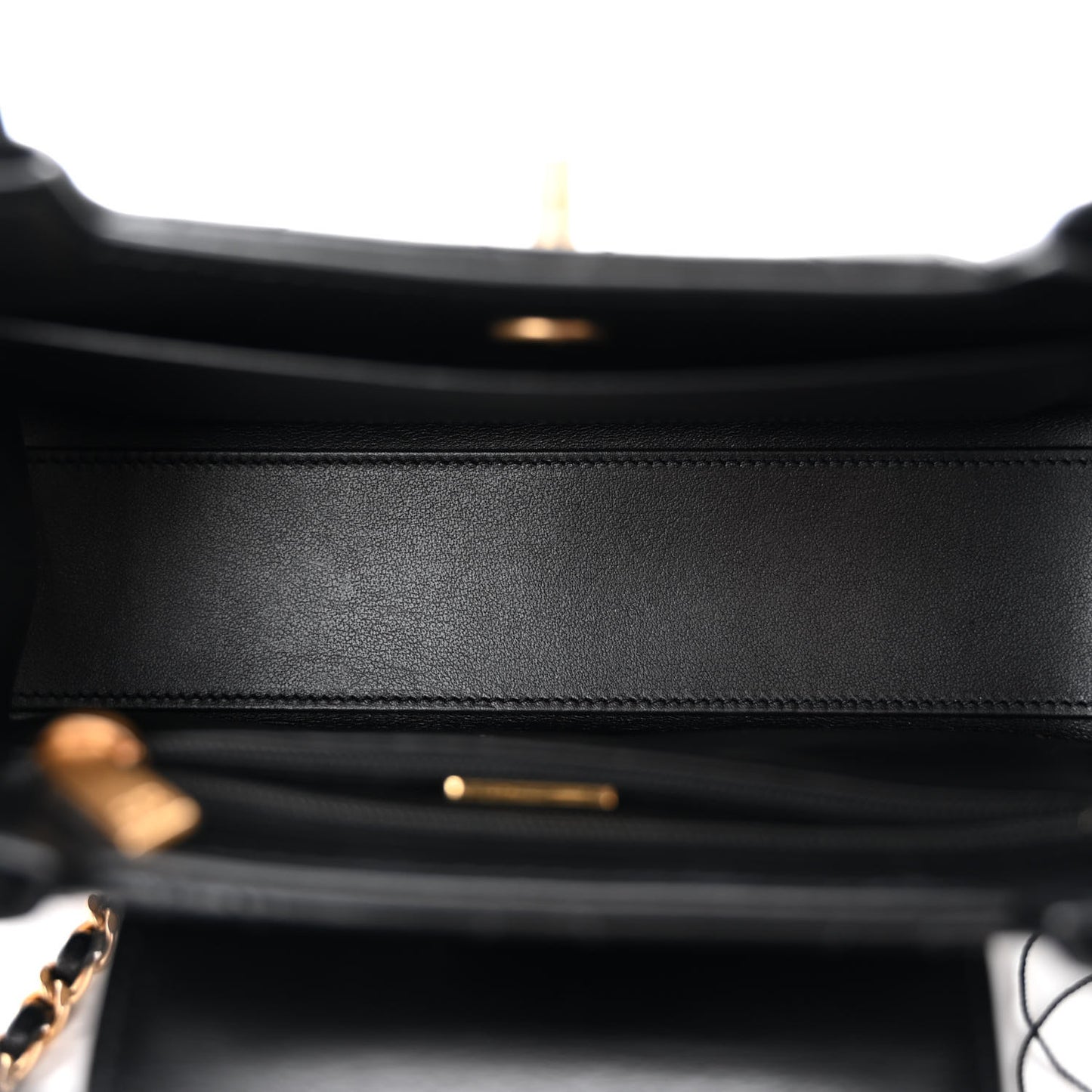 Shiny Aged Calfskin Quilted Nano Kelly Shopper Black