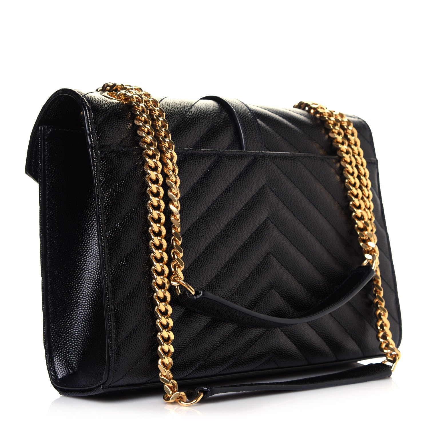Saint Laurent Grain De Poudre Matelasse Chevron Medium Monogram Satchel Black 3 of 11
