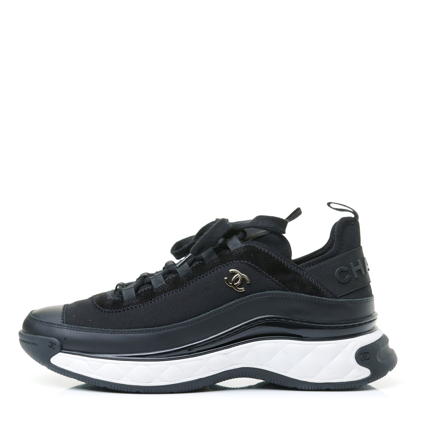 Velvet Calfskin Mixed Fibers CC Sneakers 41 Black