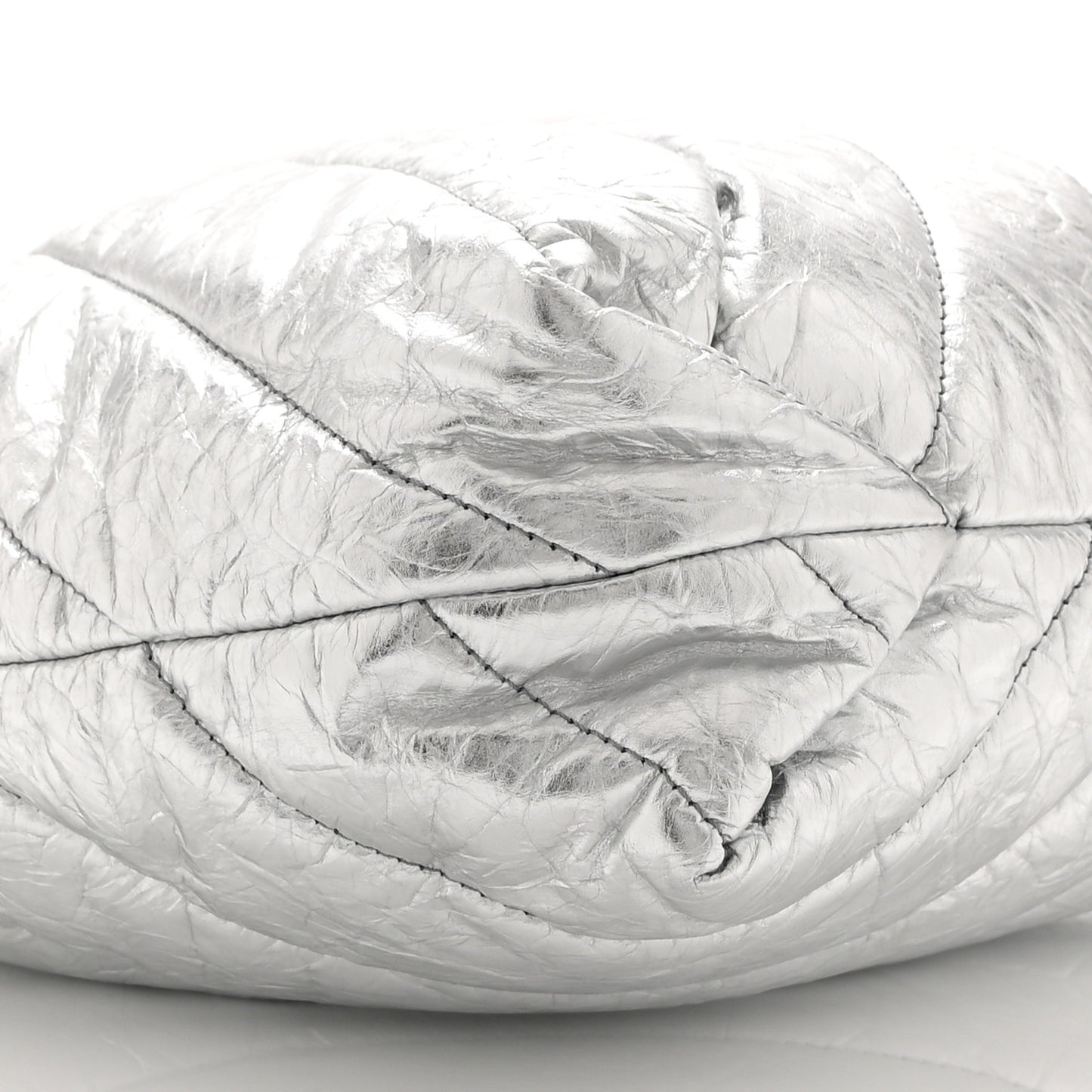 Crushed Calfskin Quilted Crush Small Tote Bag Silver