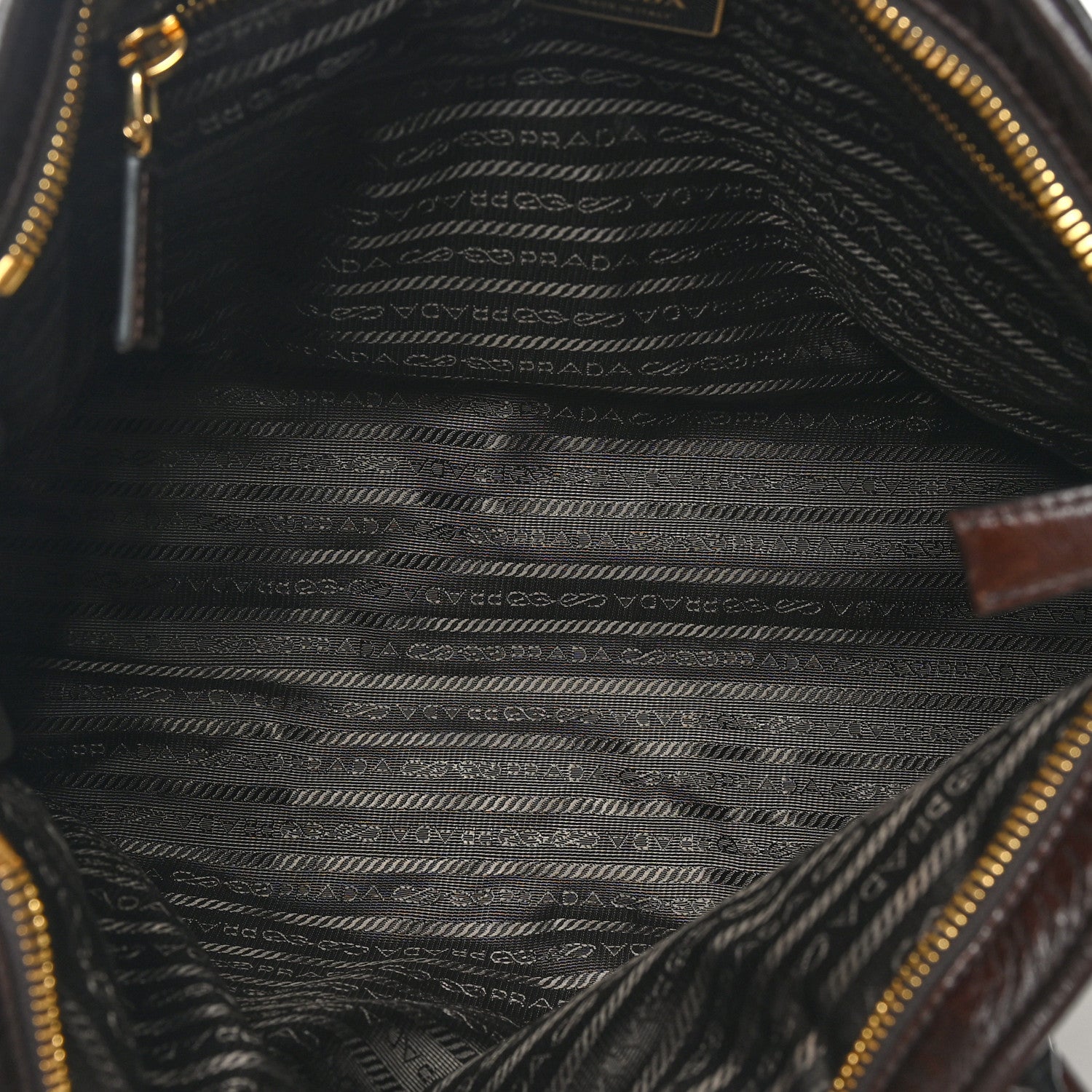 Prada Glossy Calfskin Triangle Large Bonnie Shoulder Bag Dark Brown 5 of 9
