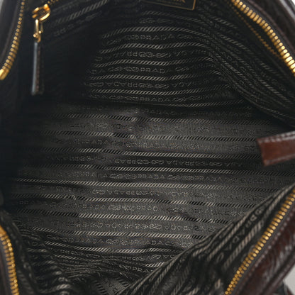Prada Glossy Calfskin Triangle Large Bonnie Shoulder Bag Dark Brown 5 of 9