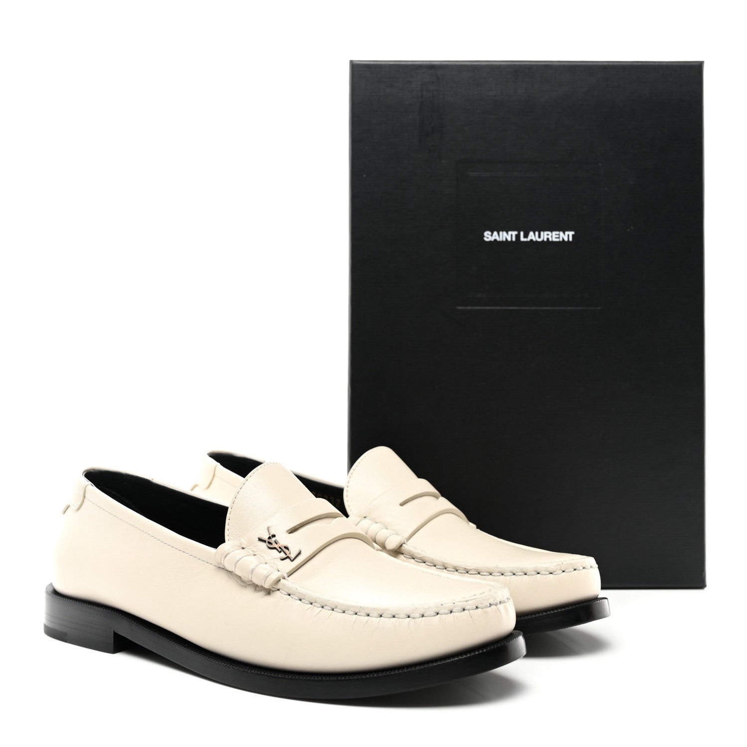 Saint Laurent Calfskin Penny Loafers 38.5 Pearl 10 of 10