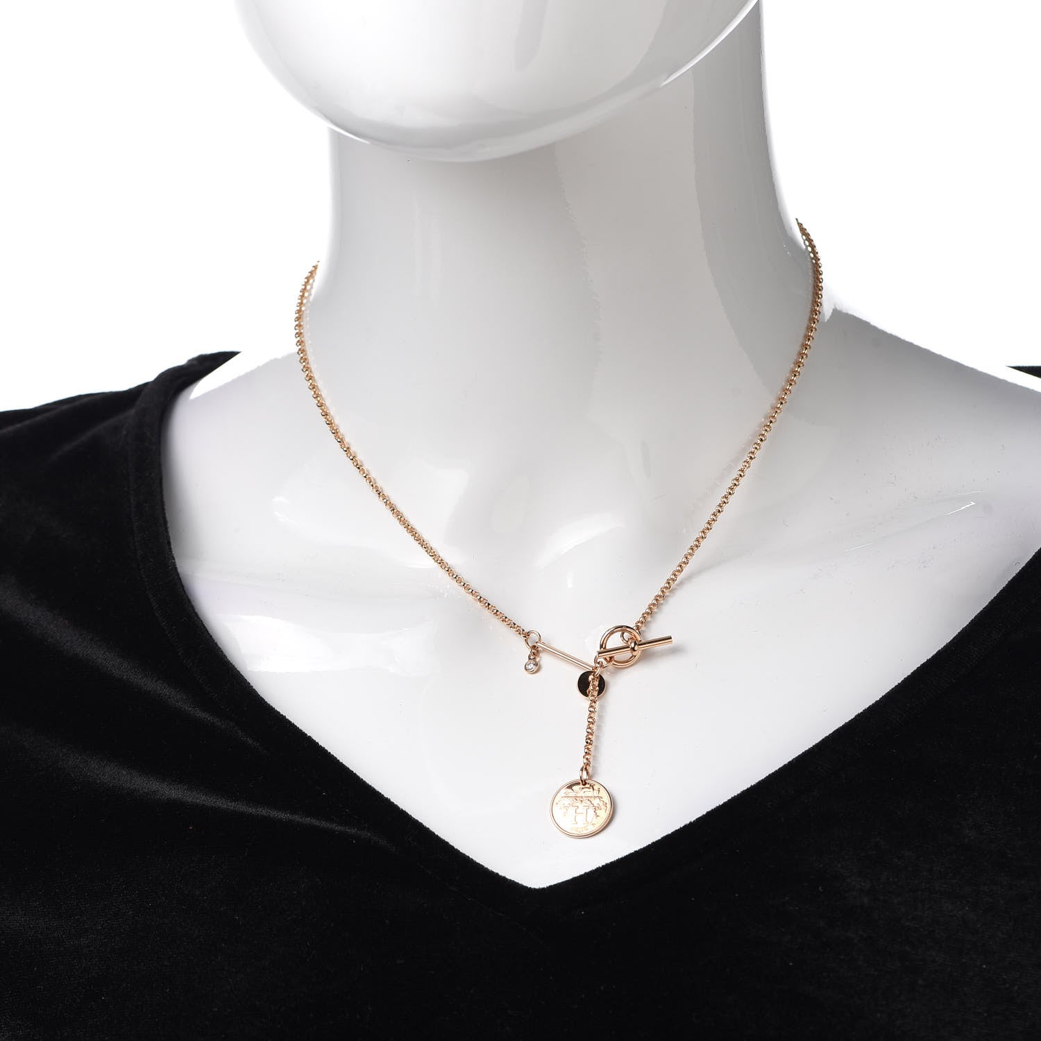 Hermes 18K Rose Gold Diamond PM Ex-Libris Pendant Necklace 2 of 5