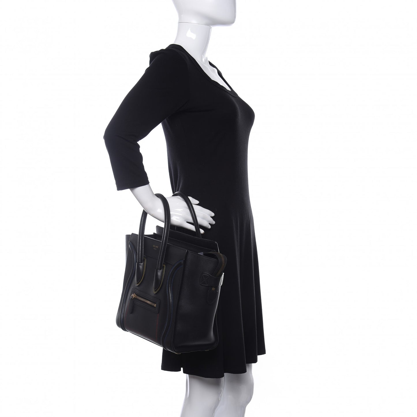 Smooth Calfskin Multicolor Double Stitching Micro Luggage Black