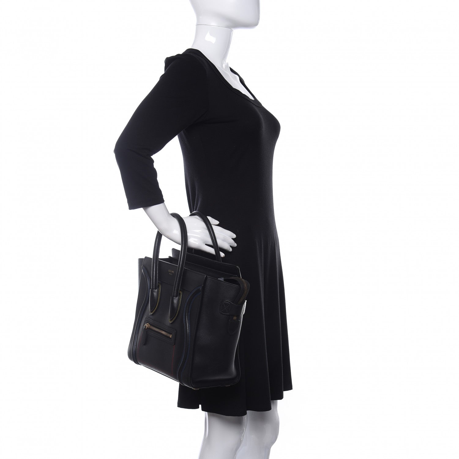 Celine Smooth Calfskin Multicolor Double Stitching Micro Luggage Black 2 of 8