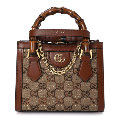 Gucci New Canvas Charisma Calfskin Crystal GG Monogram Mini Diana Tote Bag Camel Ebony 1 of 12