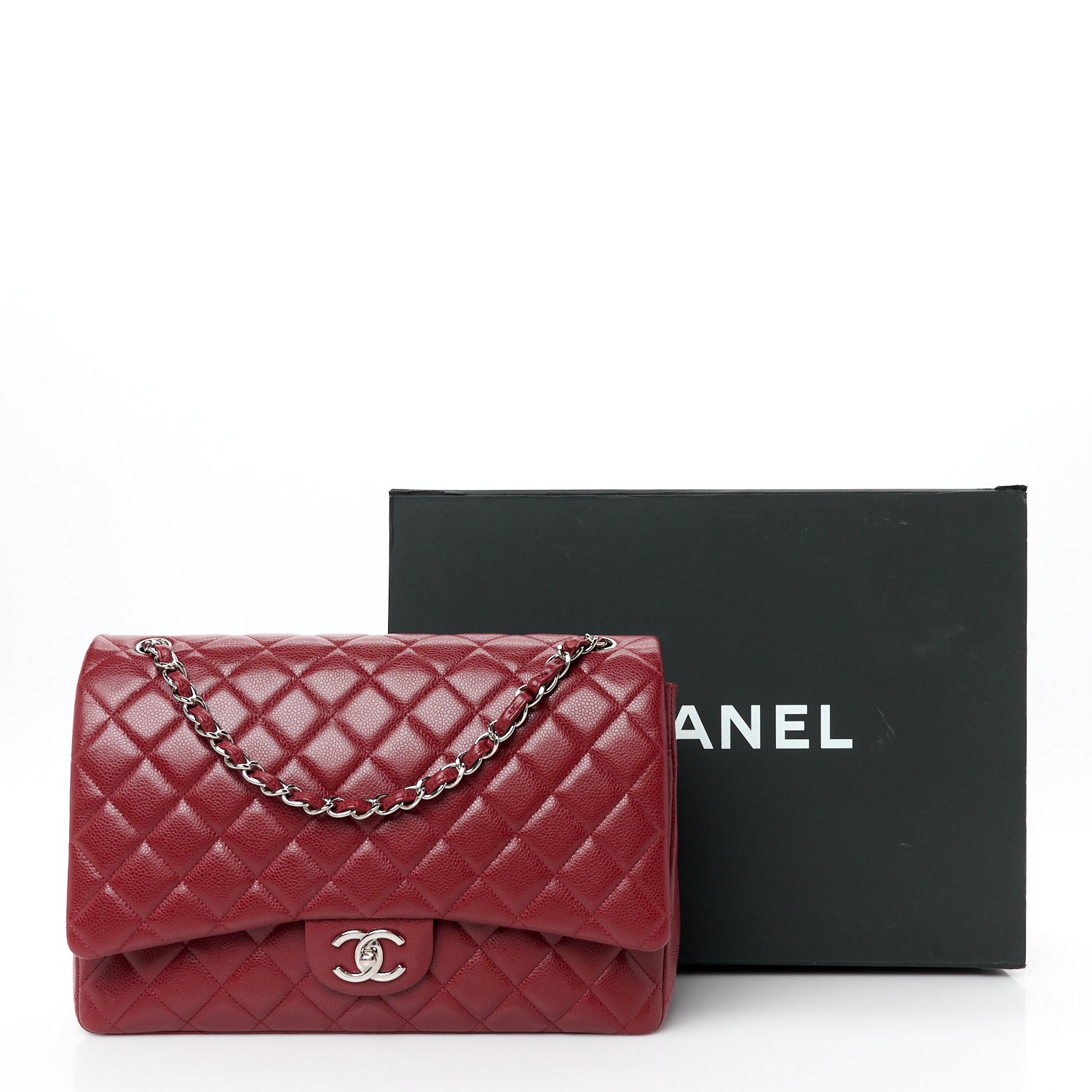 Chanel Caviar Quilted Maxi Double Flap Dark Red 12 of 12