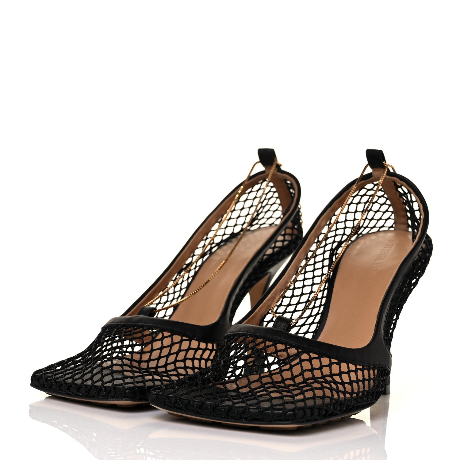 Bottega Veneta Mesh Calfskin Chain Stretch Pumps 37.5 Black 3 of 8