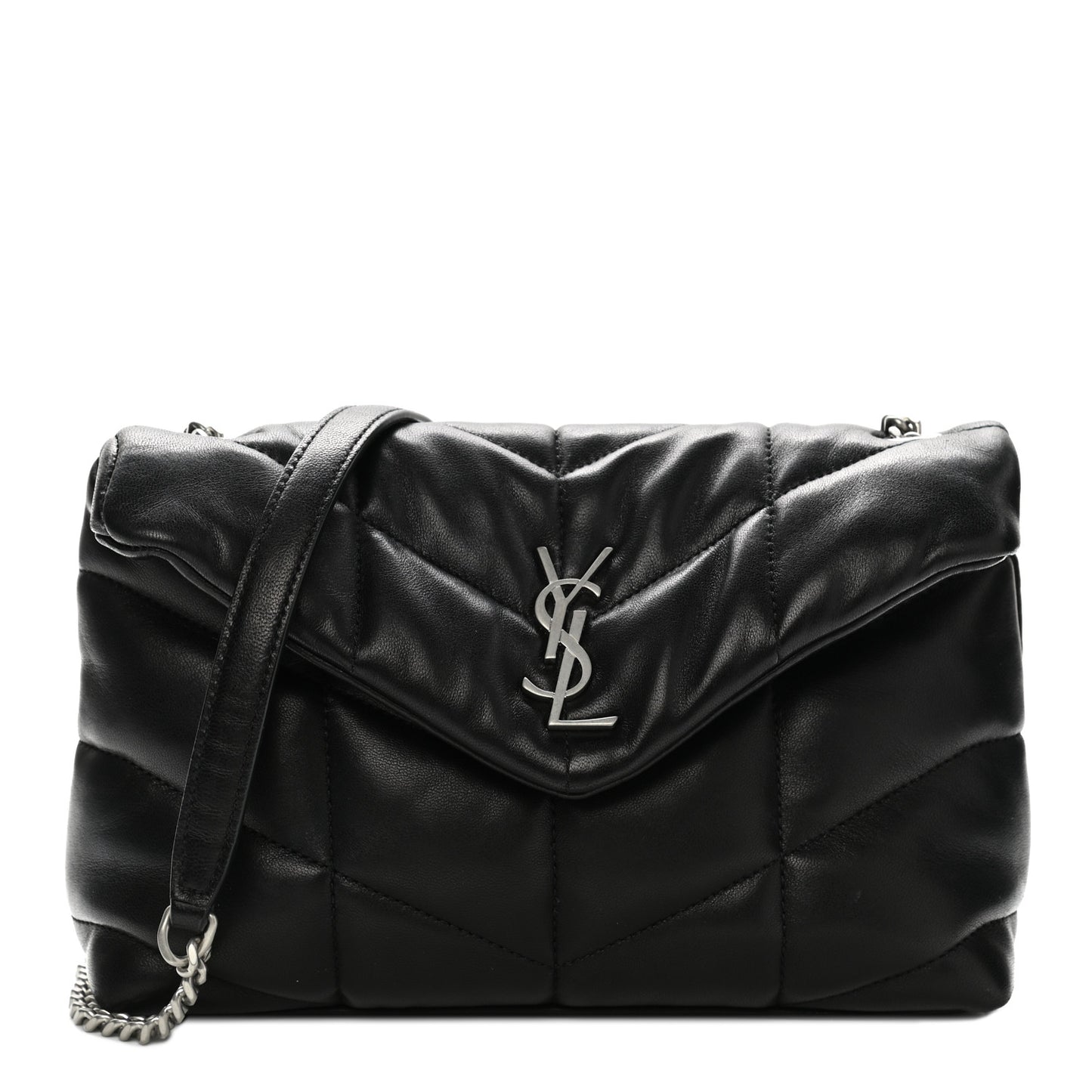 Lambskin Quilted Toy Loulou Puffer Monogram Chain Satchel Black