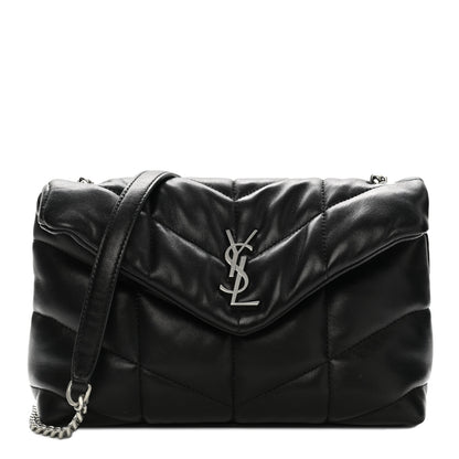 Saint Laurent Lambskin Quilted Toy Loulou Puffer Monogram Chain Satchel Black 1 of 12