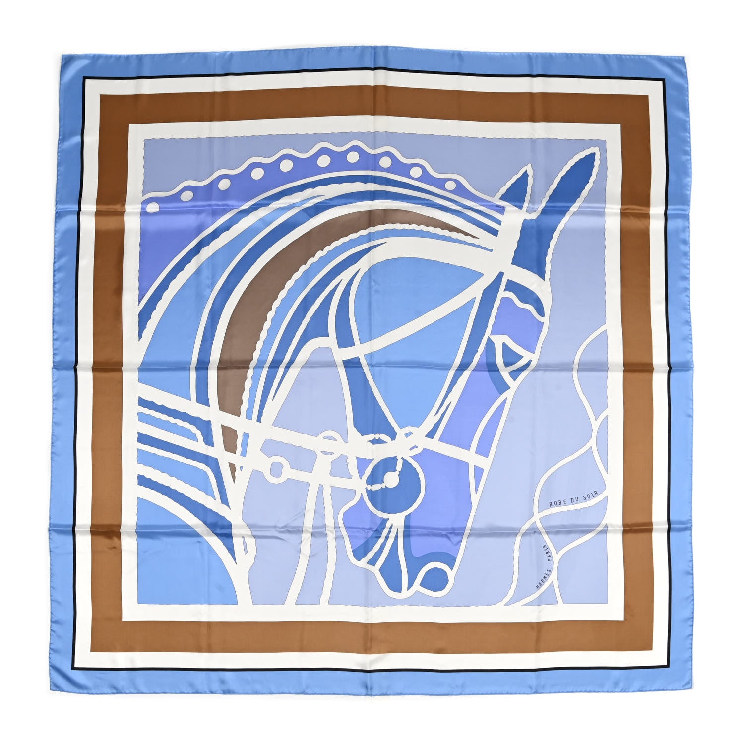 Hermes Silk Robe Du Soir Scarf 140 Bleu Ciel Beige 1 of 6
