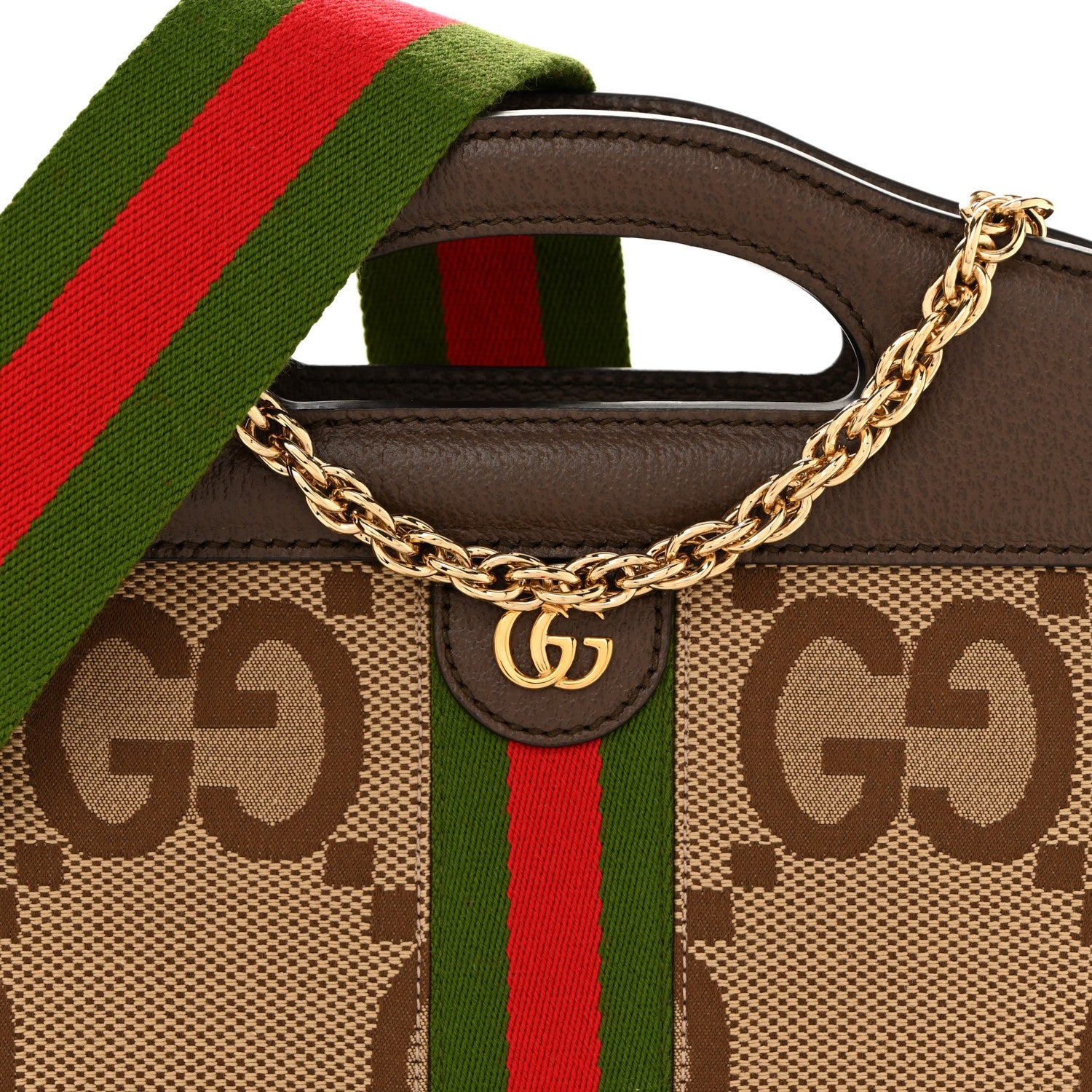 Gucci Monogram Jumbo GG Textured Dollar Calfskin Web Small Ophidia Slip Handle Tote Beige Ebony New Acero 8 of 11