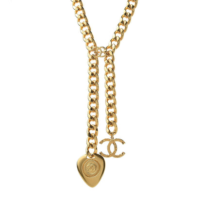 Chanel Metal Chain Link CC Pendant Choker Necklace Gold 1 of 5