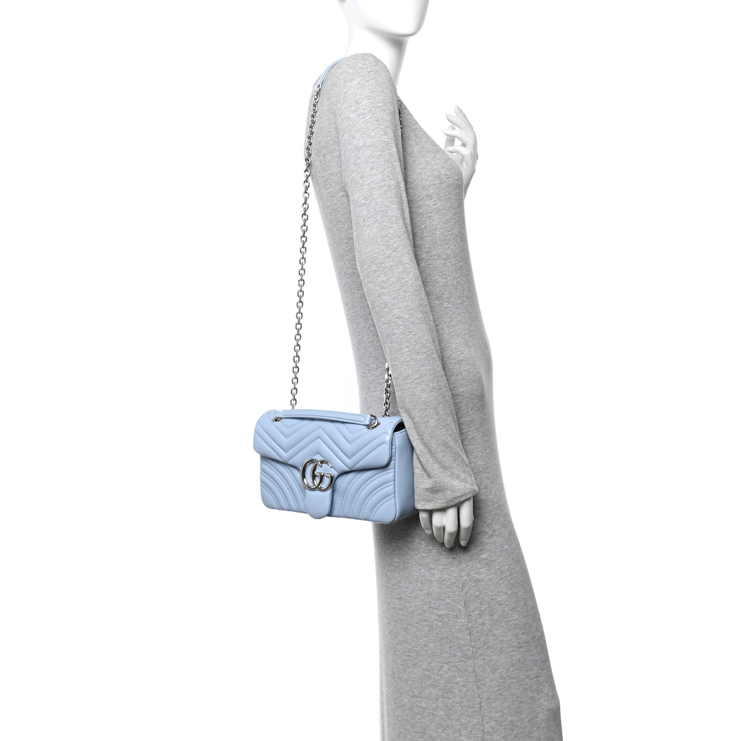 Gucci Lambskin Matelasse Medium GG Marmont Shoulder Bag Light Blue