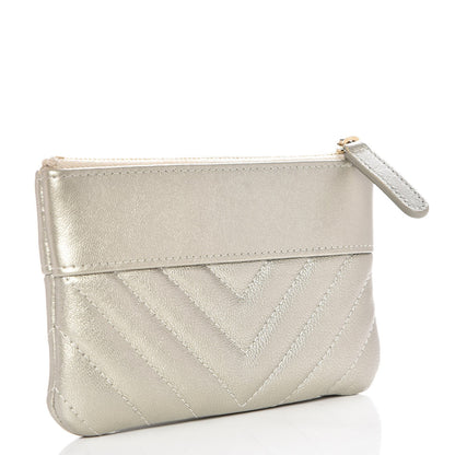 Chanel Metallic Sheepskin Chevron Quilted Small Vintage Mademoiselle Cosmetic Case Light Gold 3 of 8