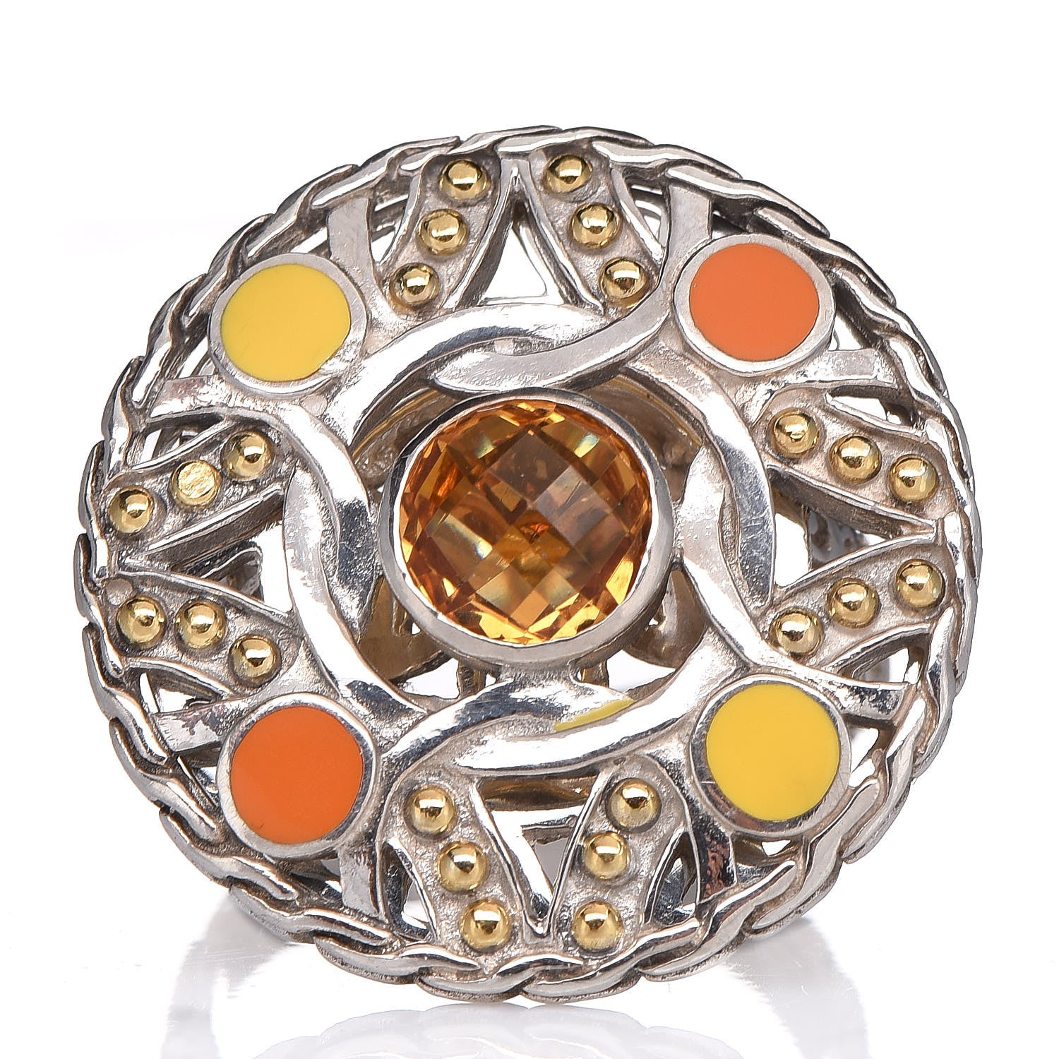 John Hardy Sterling Silver 22K Yellow Gold Citrine Enamel Palu Bulan Coin Ring 54 7 1 of 6