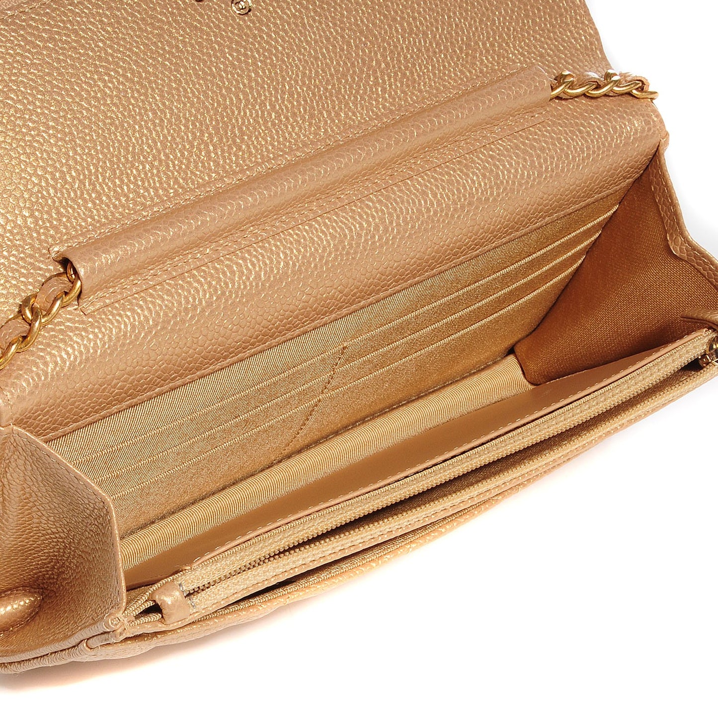 Pearly Caviar Quilted Wallet On Chain WOC Gold
