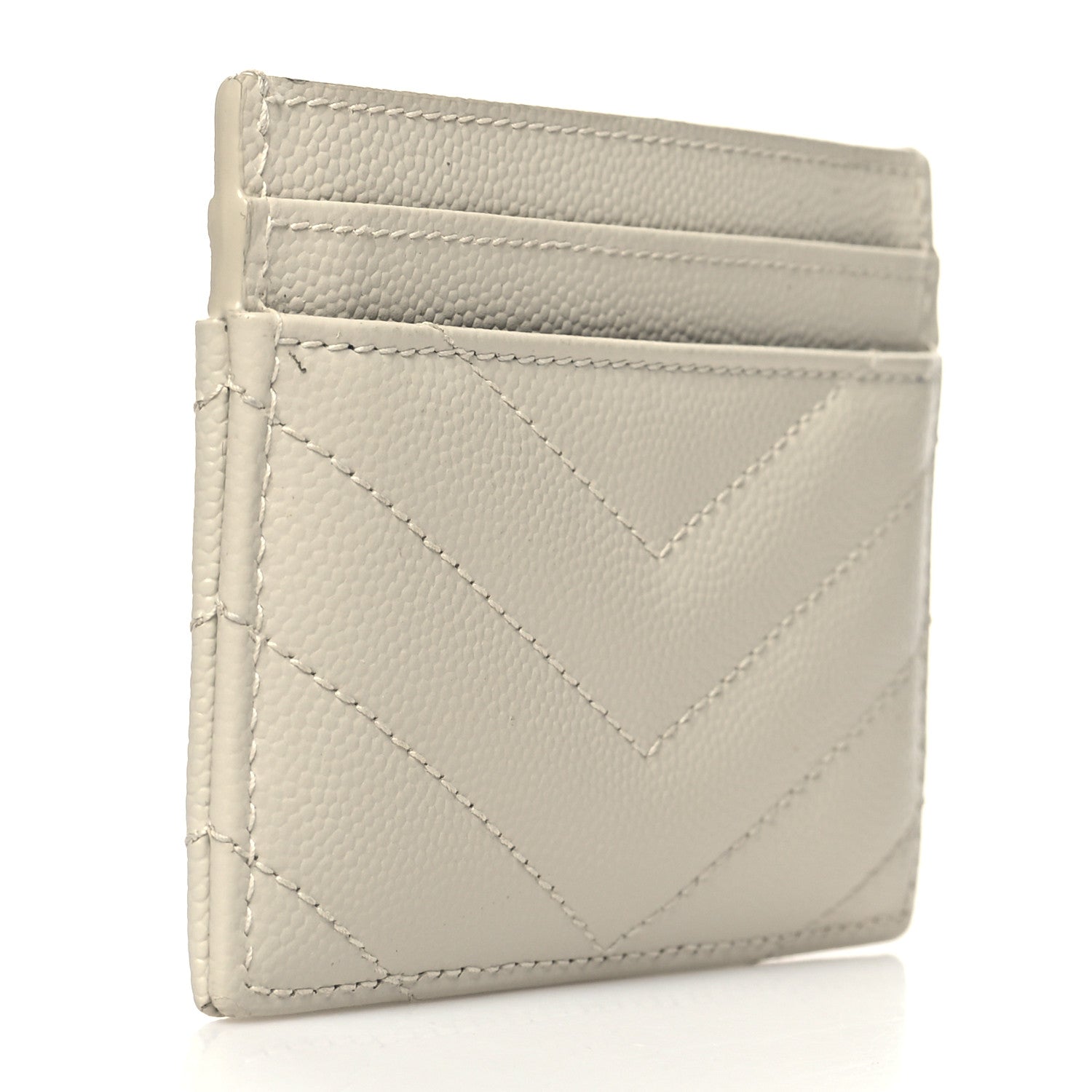 Saint Laurent Grain De Poudre Matelasse Chevron Monogram Credit Card Case Crema Soft 3 of 9