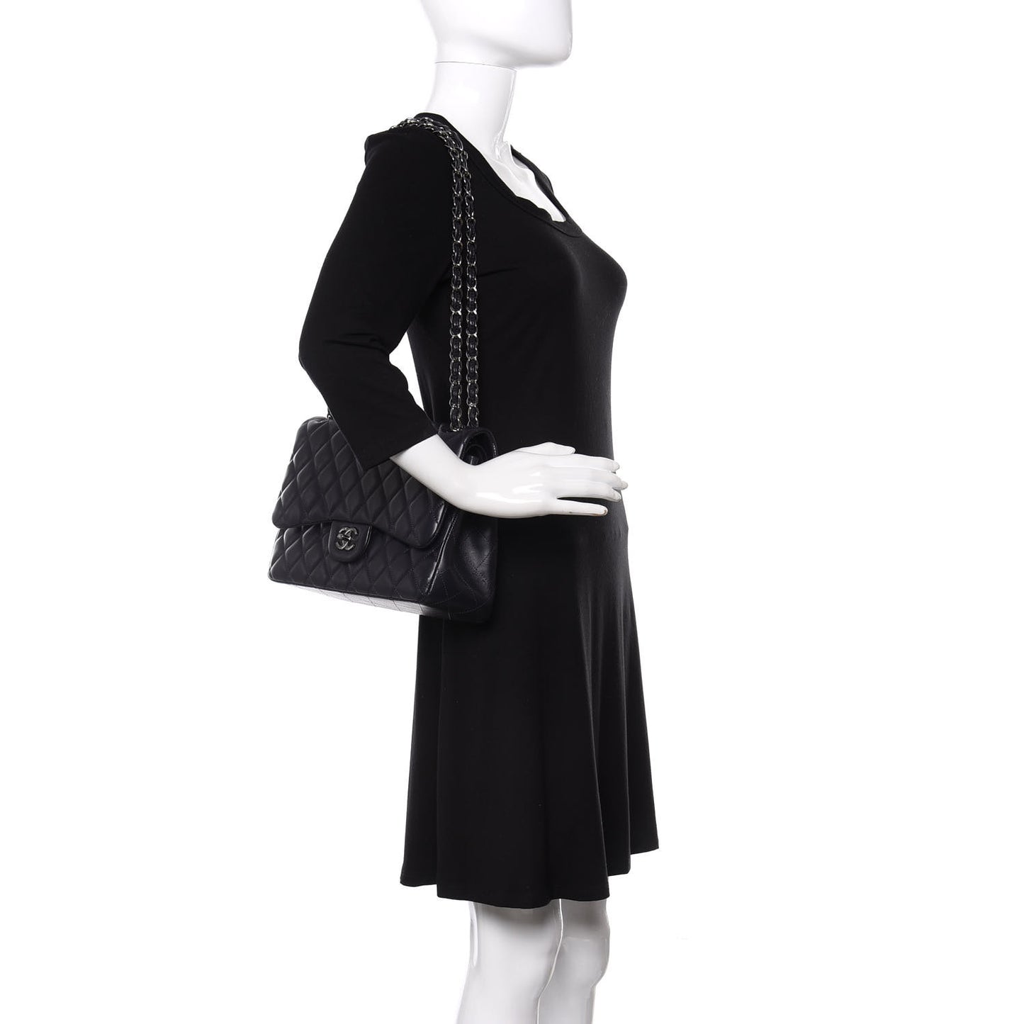 Lambskin Quilted Jumbo Double Flap Navy