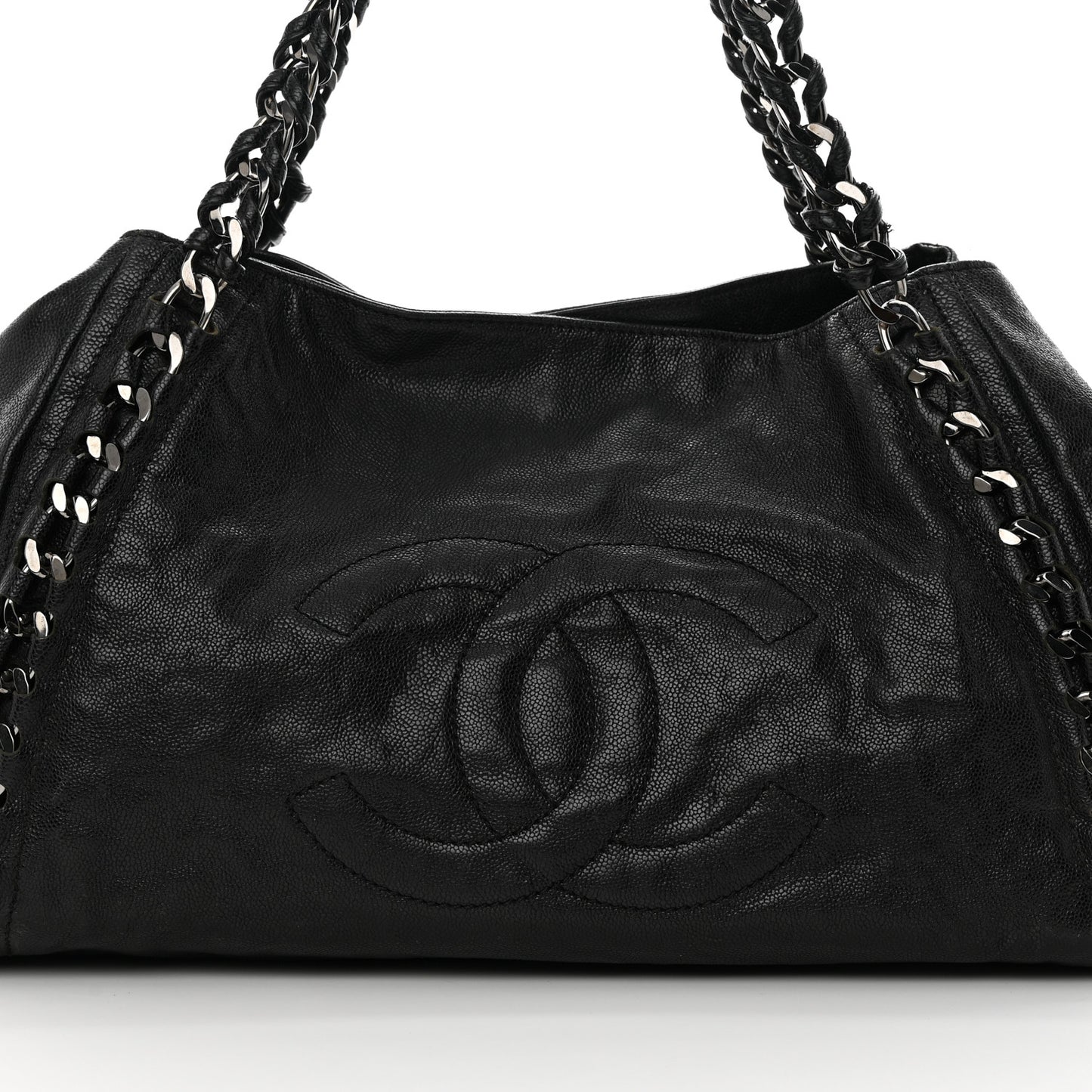 Glazed Calfskin East West Modern Chain Tote Black