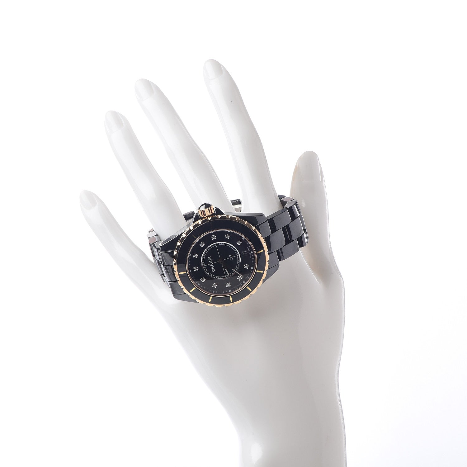 Chanel Stainless Steel 18K Yellow Gold Ceramic Diamond 38mm J12 Quartz Watch Black 2 of 7