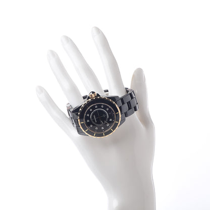 Chanel Stainless Steel 18K Yellow Gold Ceramic Diamond 38mm J12 Quartz Watch Black 2 of 7