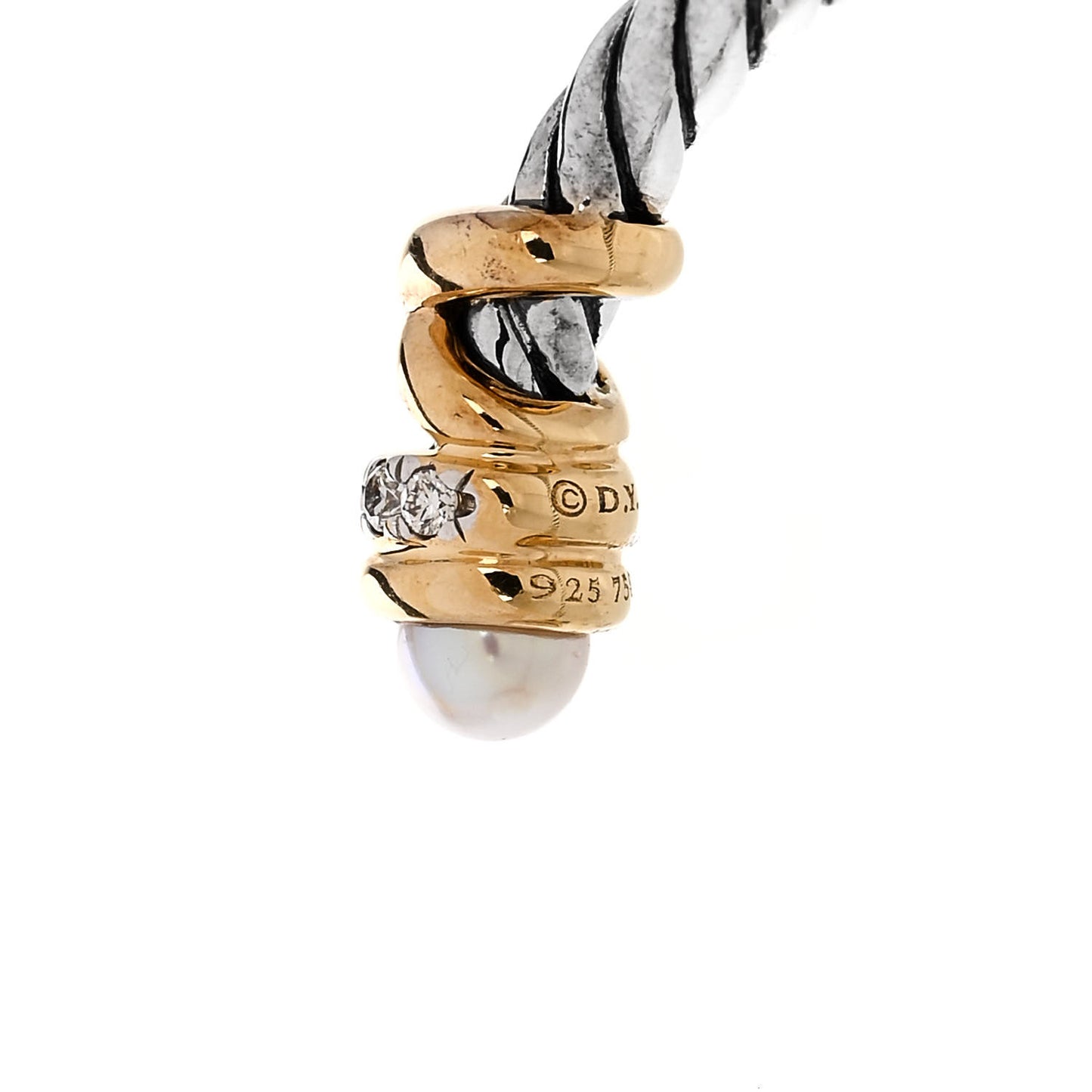 Sterling Silver 18K Yellow Gold Diamond Pearl Petite Helena Ring 57 8