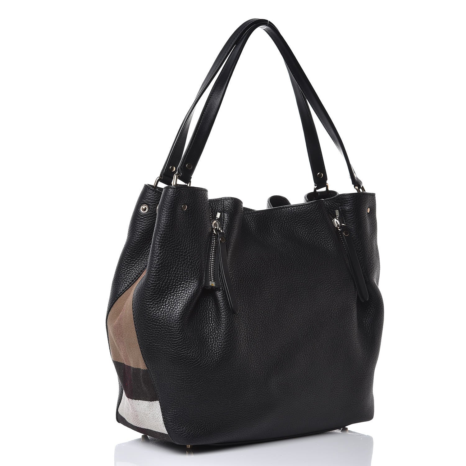 Burberry Grainy Calfskin House Check Medium Maidstone Black 3 of 9