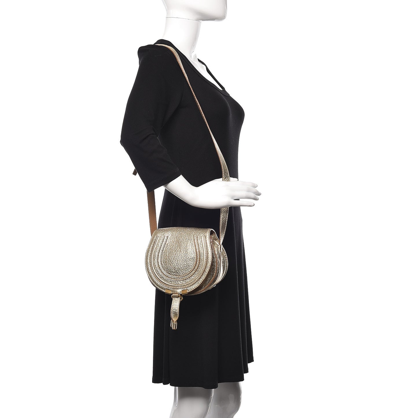 Metallic Calfskin Mini Marcie Round Crossbody Bag Gold