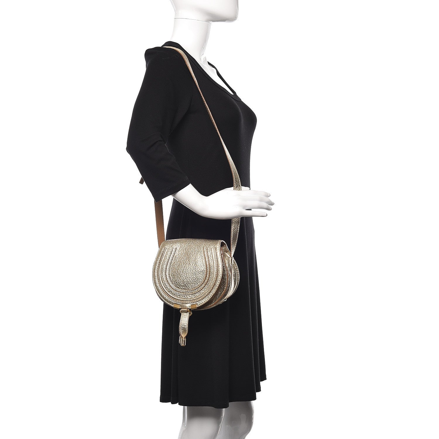 Chloe Metallic Calfskin Mini Marcie Round Crossbody Bag Gold 2 of 11