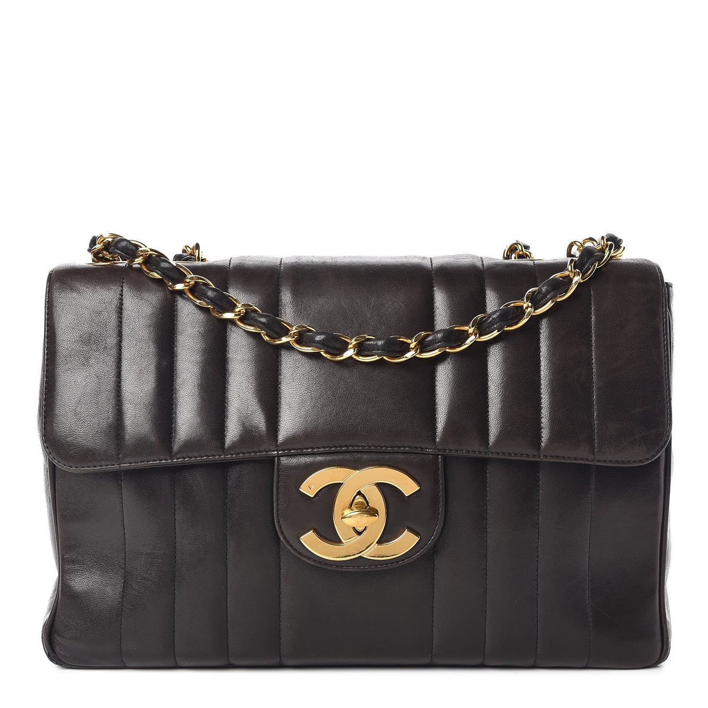 Lambskin Vertical Quilt Jumbo Flap Black
