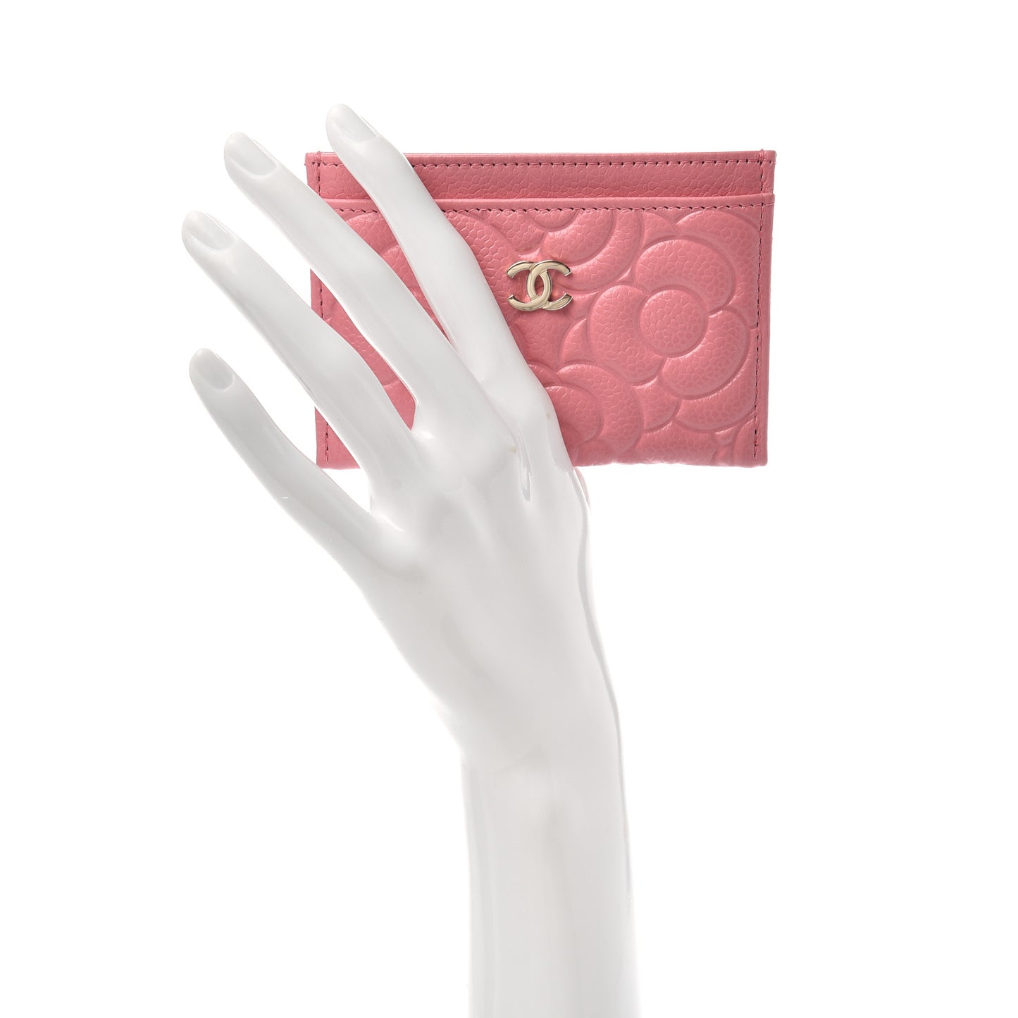 Caviar Camellia Embossed Card Holder Pink