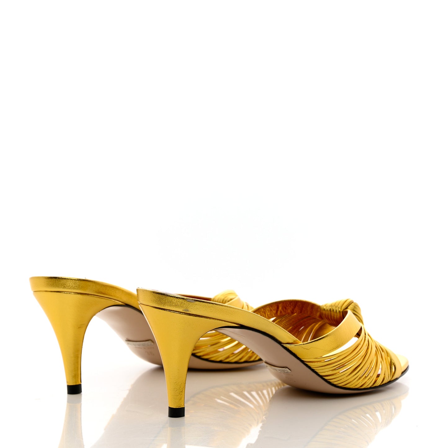 Metallic Nappa Crawford Knotted Mid Heel Slides 38 Gold