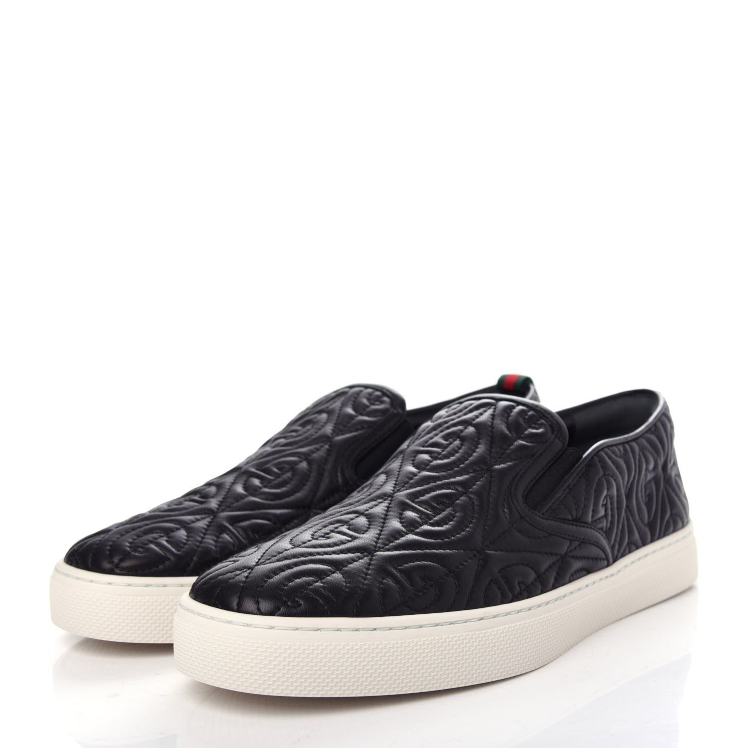 Gucci Nappa Web G Rhombus Quilted Mens Slip On Sneakers 8.5 Black 3 of 11