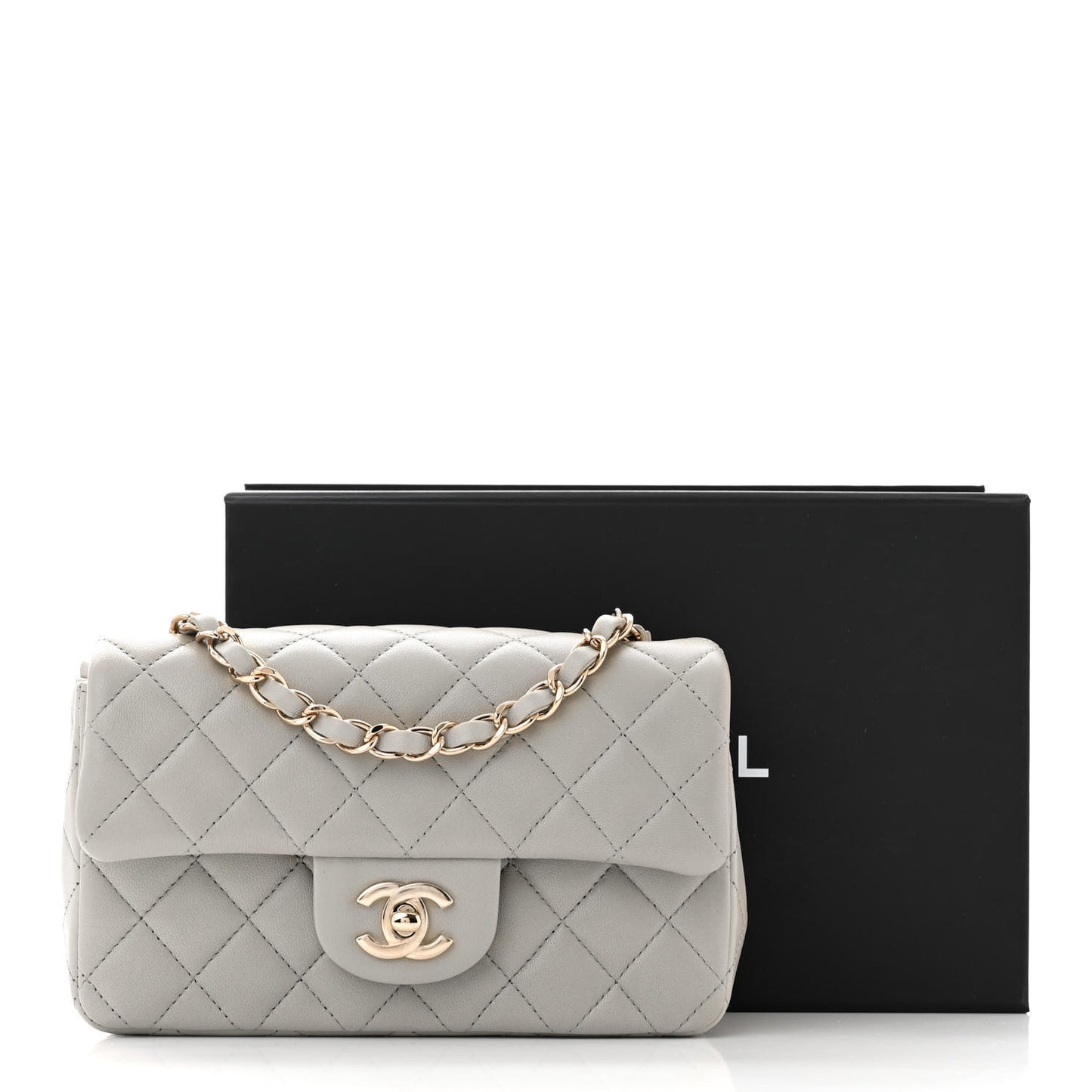 Lambskin Quilted Mini Rectangular Flap Grey