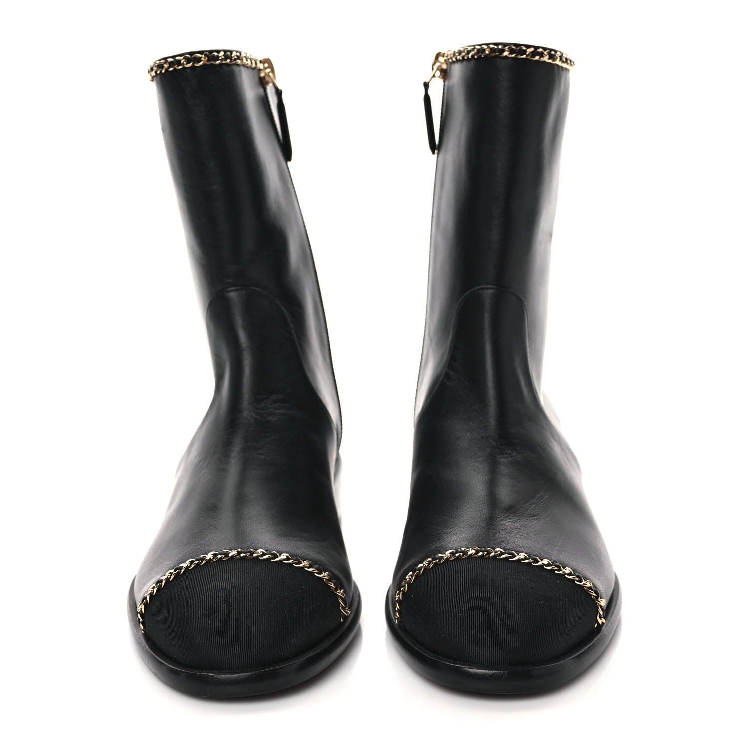 Chanel Lambskin Grosgrain Cap Toe Chain Short Boots 37 Black 2 of 8