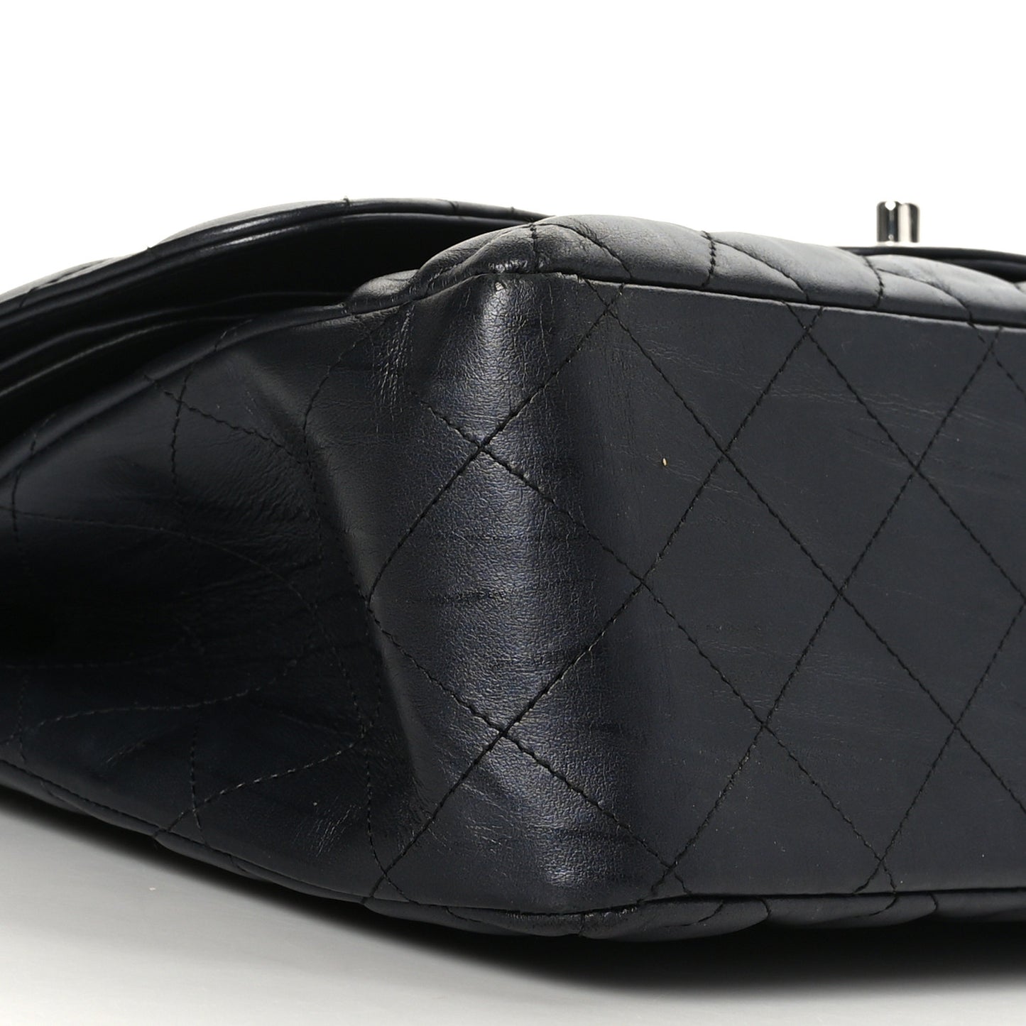 Iridescent Calfskin Quilted Jumbo Double Flap Charcoal