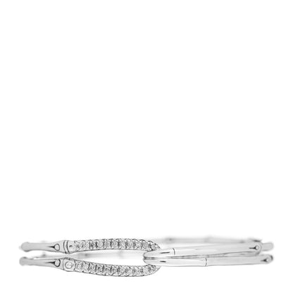 John Hardy Sterling Silver Diamond Bamboo Hook Bangle Bracelet 1 of 4