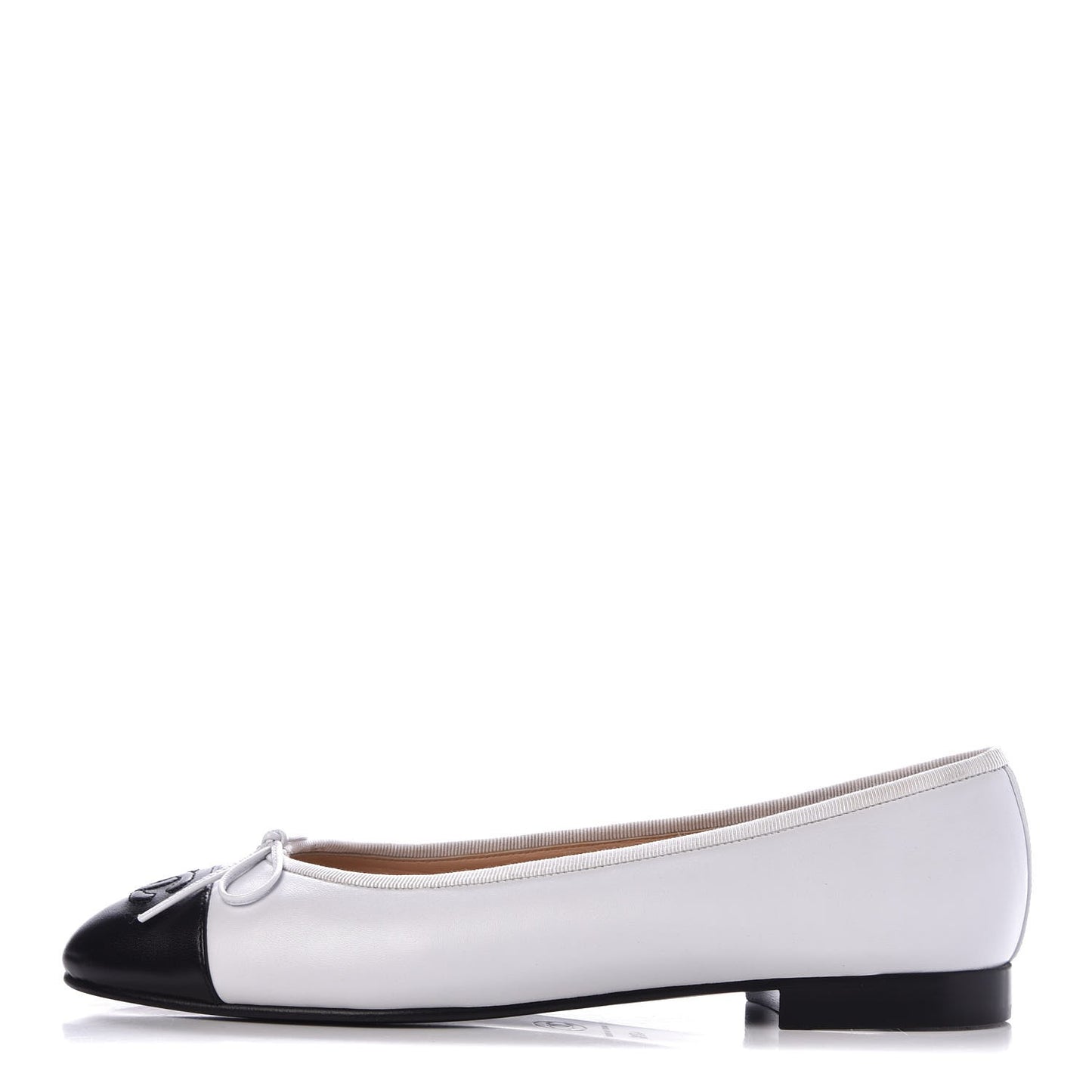 Lambskin Cap Toe Ballerina Flats 40.5 White Black