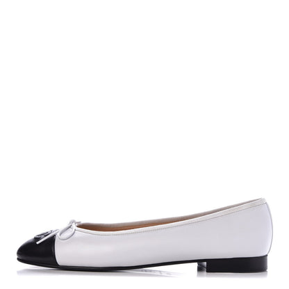Chanel Lambskin Cap Toe Ballerina Flats 40.5 White Black 1 of 10