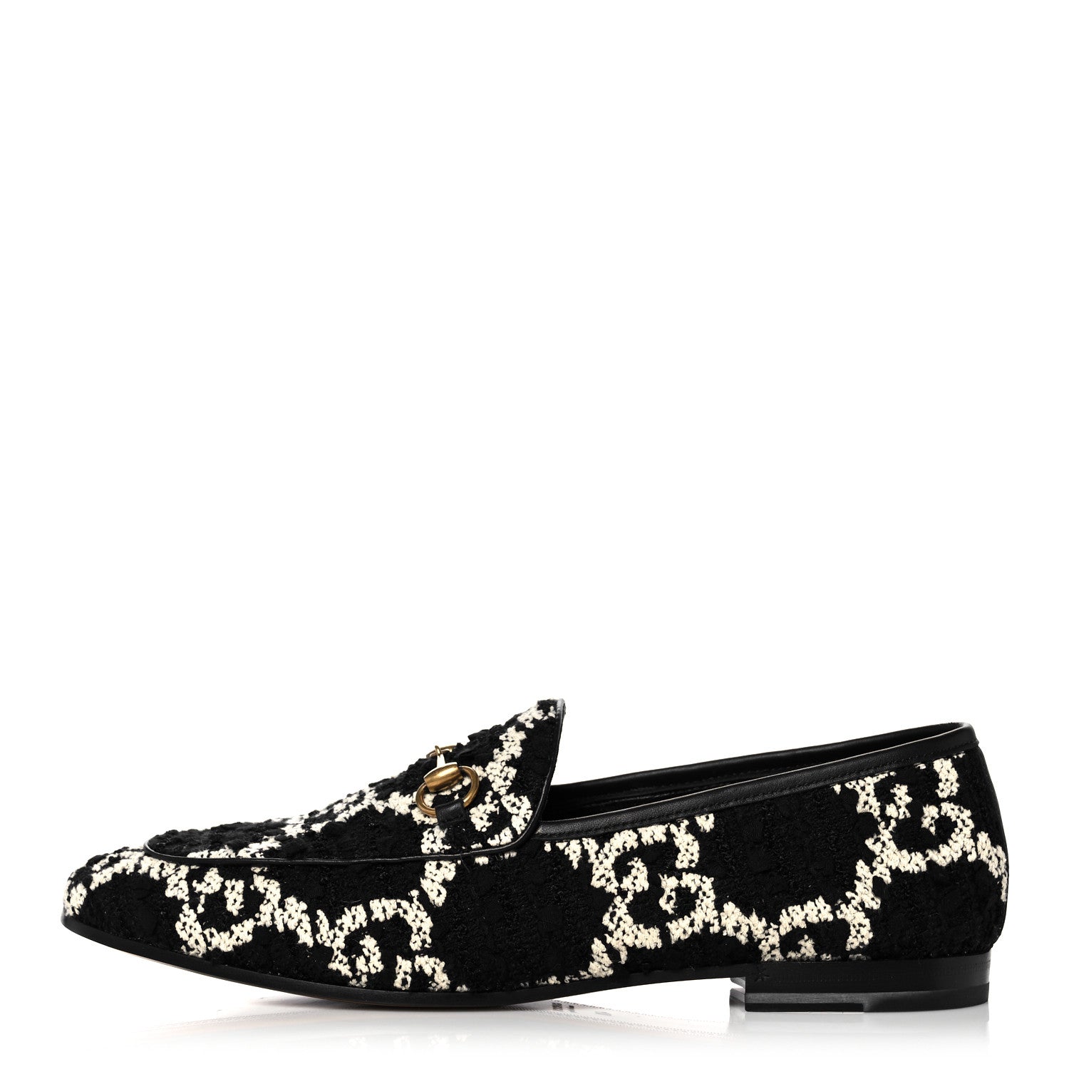 Gucci Tweed GG Monogram Horsebit Womens Jordaan Loafers 40 Black Natural 1 of 9