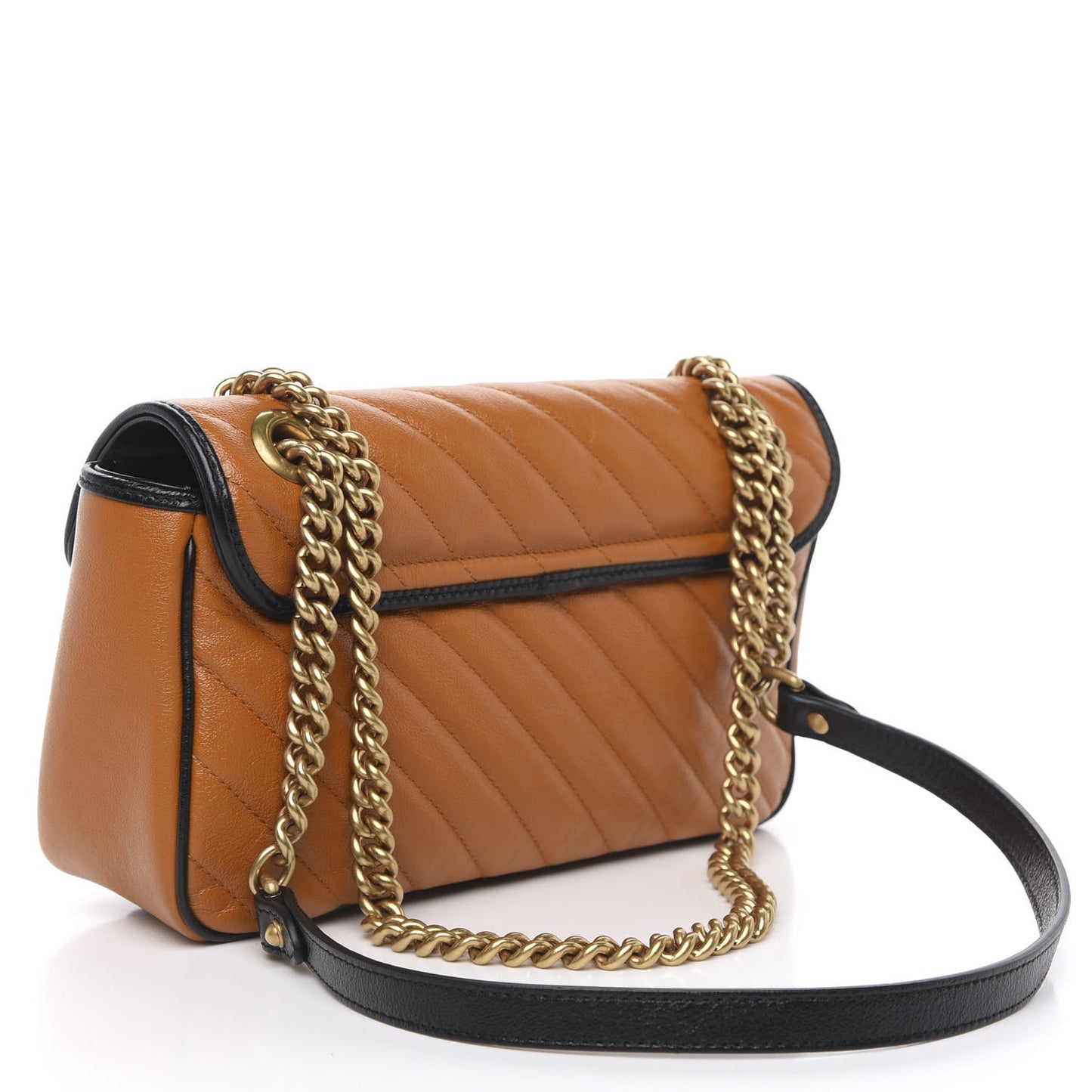 Vintage Effect Calfskin Matelasse Diagonal Small Torchon GG Marmont Shoulder Bag Cognac Black