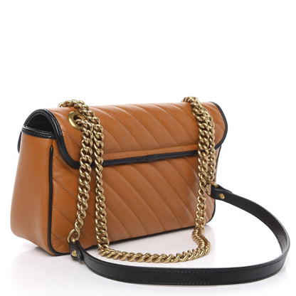 Gucci Vintage Effect Calfskin Matelasse Diagonal Small Torchon GG Marmont Shoulder Bag Cognac Black 3 of 11