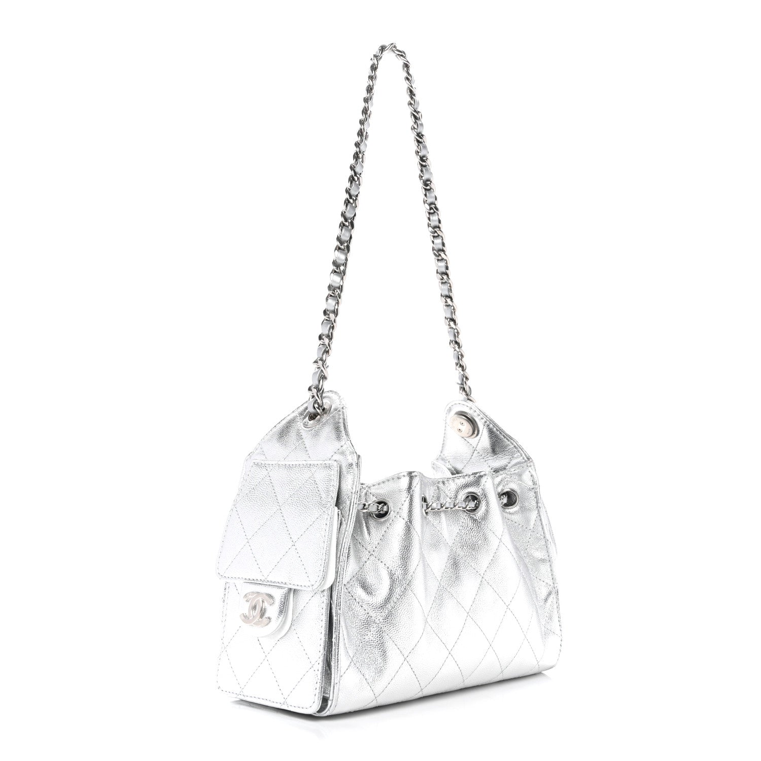 Chanel Metallic Caviar Quilted Mini Chanel 25 Handbag Silver 3 of 10