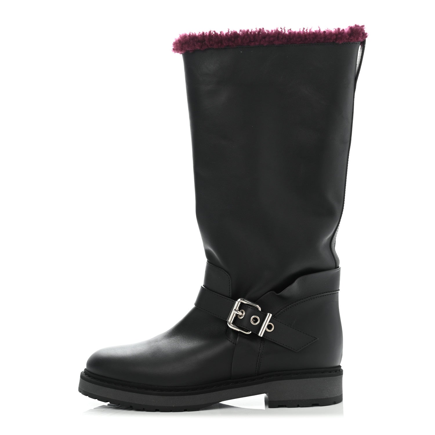 Fendi Calfskin Shearling Moto Boots 36 Black Aubergine 1 of 10