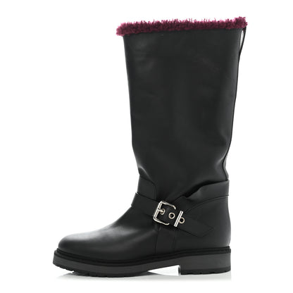 Fendi Calfskin Shearling Moto Boots 36 Black Aubergine 1 of 10