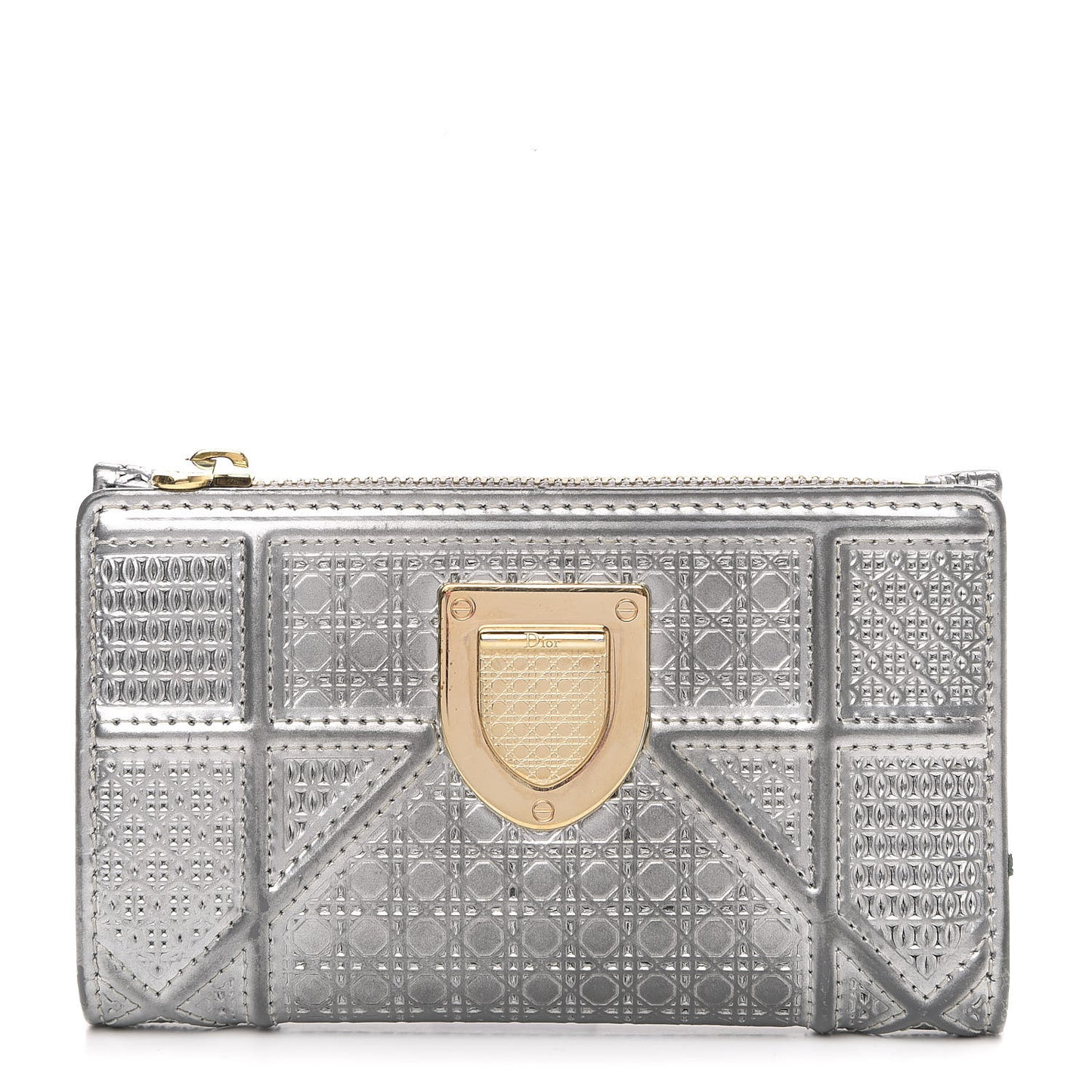 Metallic Patent Micro-Cannage Diorama Elancee Wallet Onyx Silver
