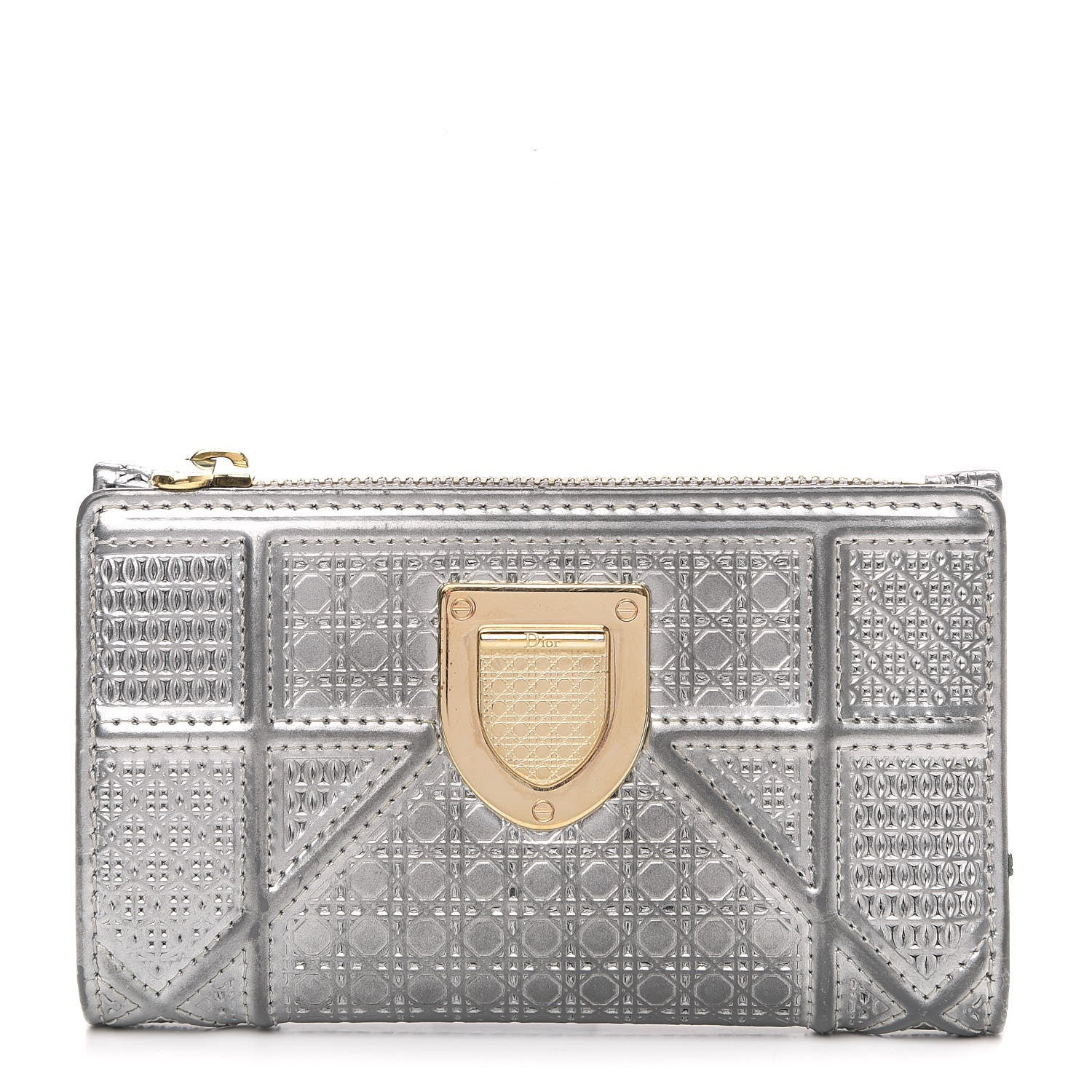 Christian Dior Metallic Patent Micro-Cannage Diorama Elancee Wallet Onyx Silver 1 of 6