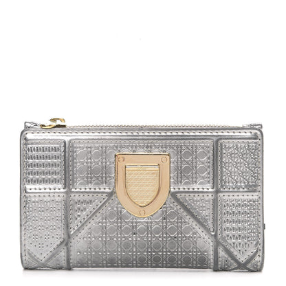 Christian Dior Metallic Patent Micro-Cannage Diorama Elancee Wallet Onyx Silver 1 of 6